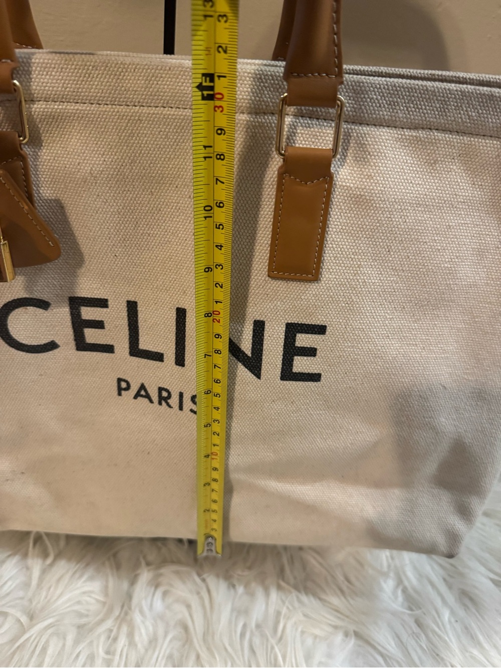 Celine Canvas Tote in Ivory with Tan Leather Handles - Picture 3 of 9